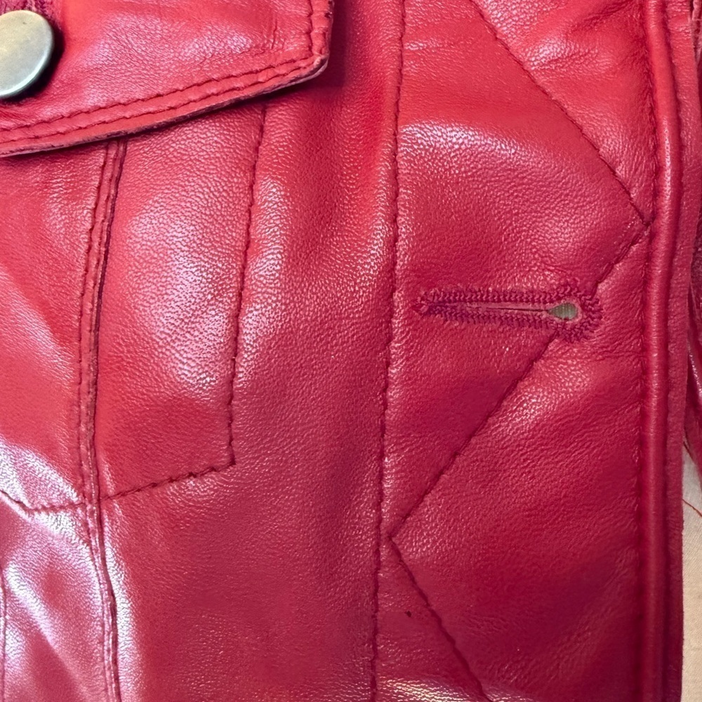 JKT NYC Alexa Patina Leather Jacket Frayed Hem Deep Red size large - Picture 3 of 8